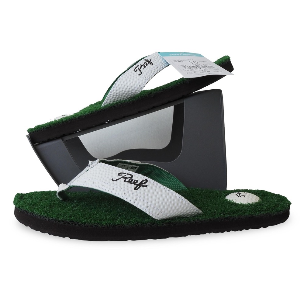 Reef Mulligan II Golf Flip Flops Men's 10 White Green Synthetic Grass Sandals